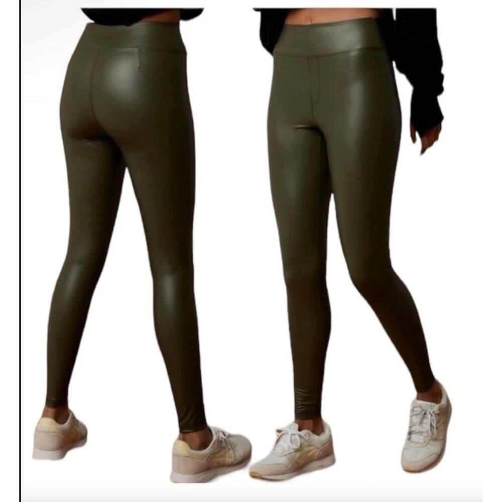 NWOT Offline By Aerie Real Luxe Faux-Leather Leggings Small Green Hi-Rise 28"